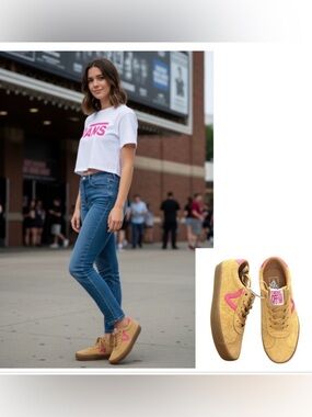 Vans Sneakers Sport Low Damen Gum
Multi Yellow Mustard Suede with pink  NWT SZ 8